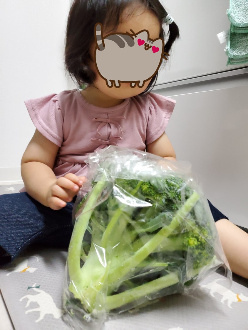 ブロッコリーと孫娘の写真